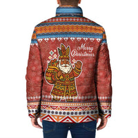 Angola Christmas Padded Jacket with Red Snowflake Pattern Tribal Santa Claus Motif - Wonder Print Shop