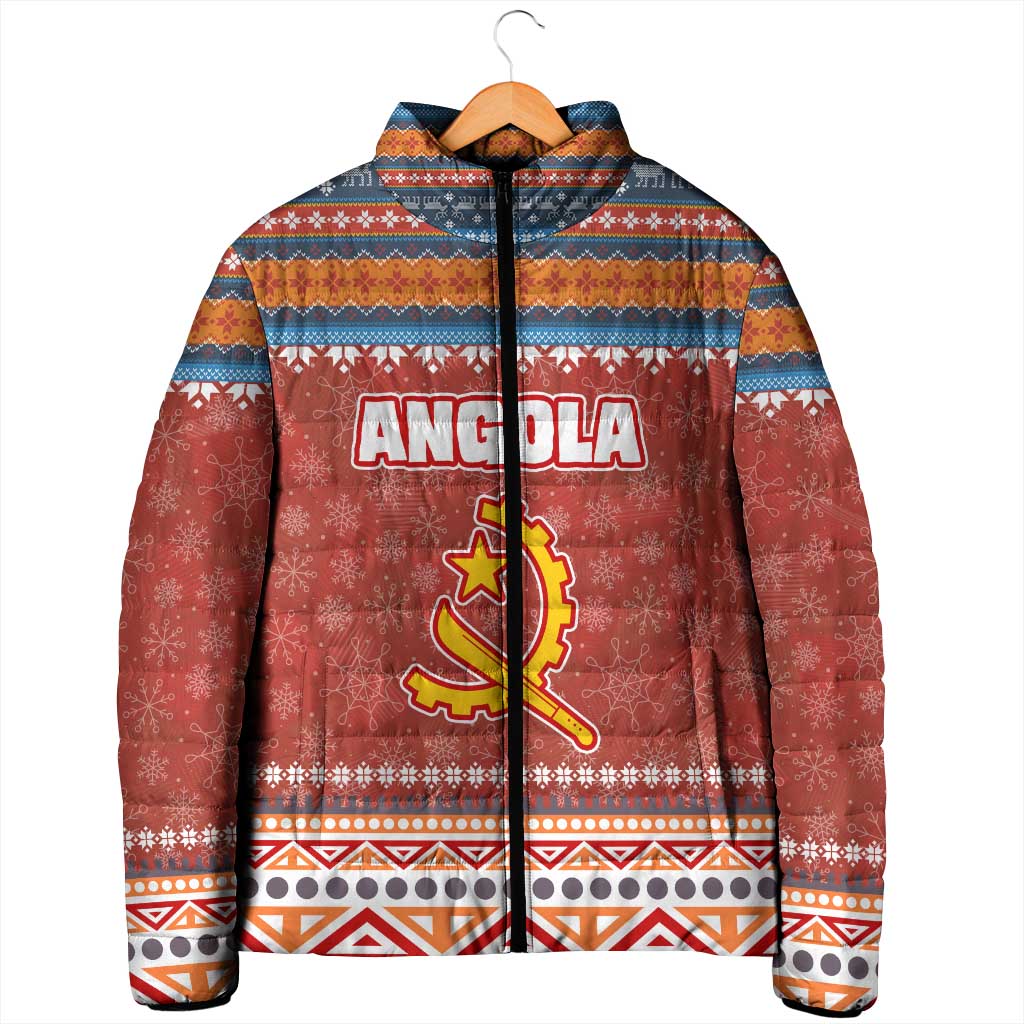 Angola Christmas Padded Jacket with Red Snowflake Pattern Tribal Santa Claus Motif - Wonder Print Shop