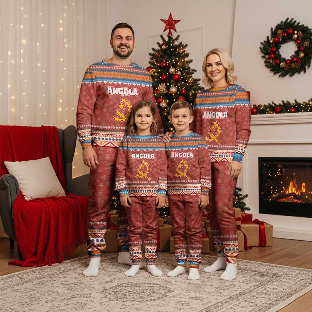 Angola Christmas Pajama Set with Red Snowflake Pattern Tribal Santa Claus Motif - Wonder Print Shop