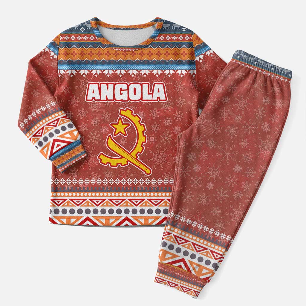 Angola Christmas Pajama Set with Red Snowflake Pattern Tribal Santa Claus Motif - Wonder Print Shop