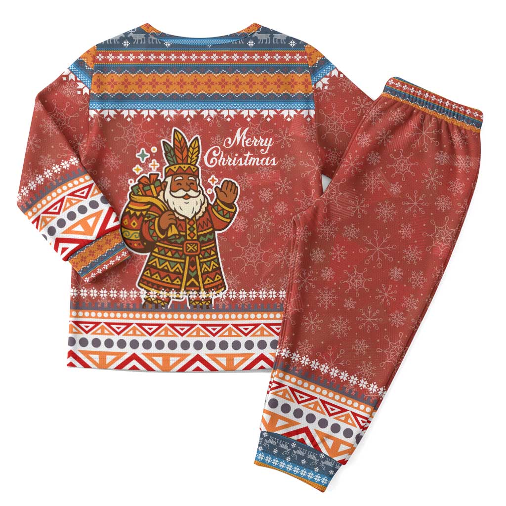 Angola Christmas Pajama Set with Red Snowflake Pattern Tribal Santa Claus Motif - Wonder Print Shop