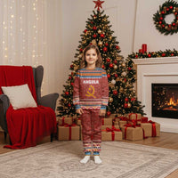 Angola Christmas Pajama Set with Red Snowflake Pattern Tribal Santa Claus Motif - Wonder Print Shop