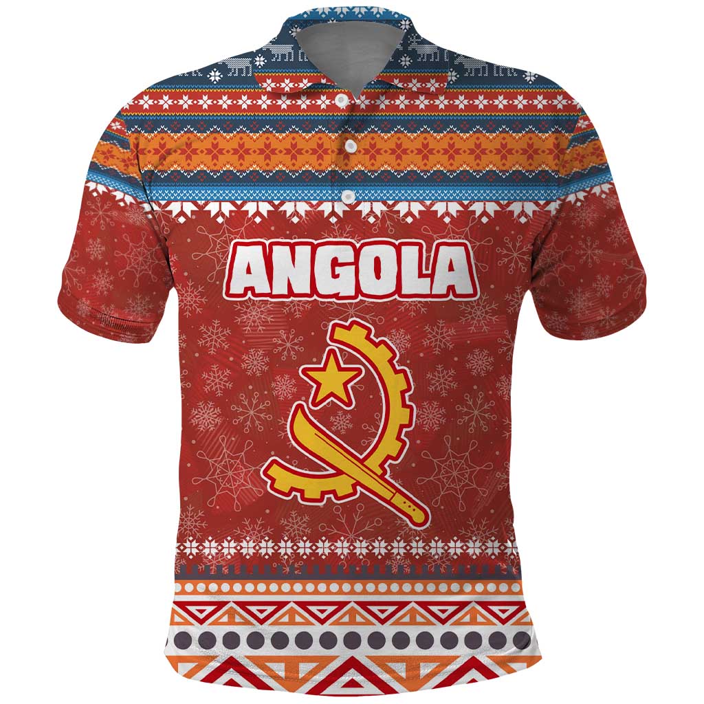 Angola Christmas Polo Shirt with Red Snowflake Pattern Tribal Santa Claus Motif - Wonder Print Shop