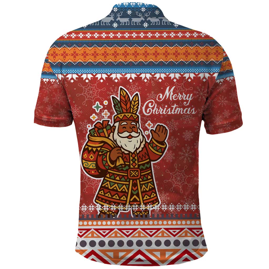 Angola Christmas Polo Shirt with Red Snowflake Pattern Tribal Santa Claus Motif - Wonder Print Shop