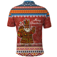 Angola Christmas Polo Shirt with Red Snowflake Pattern Tribal Santa Claus Motif - Wonder Print Shop