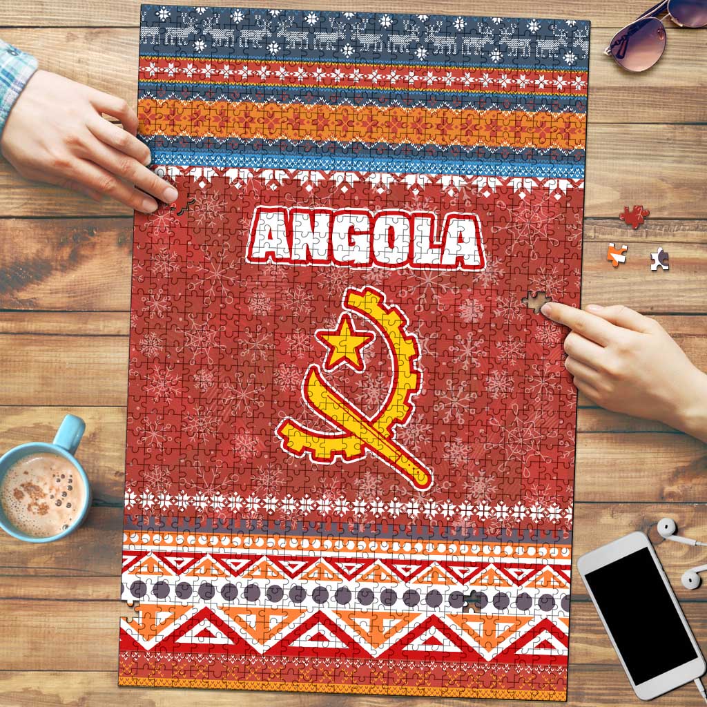 Angola Christmas Puzzle with Red Snowflake Pattern Tribal Santa Claus Motif - Wonder Print Shop