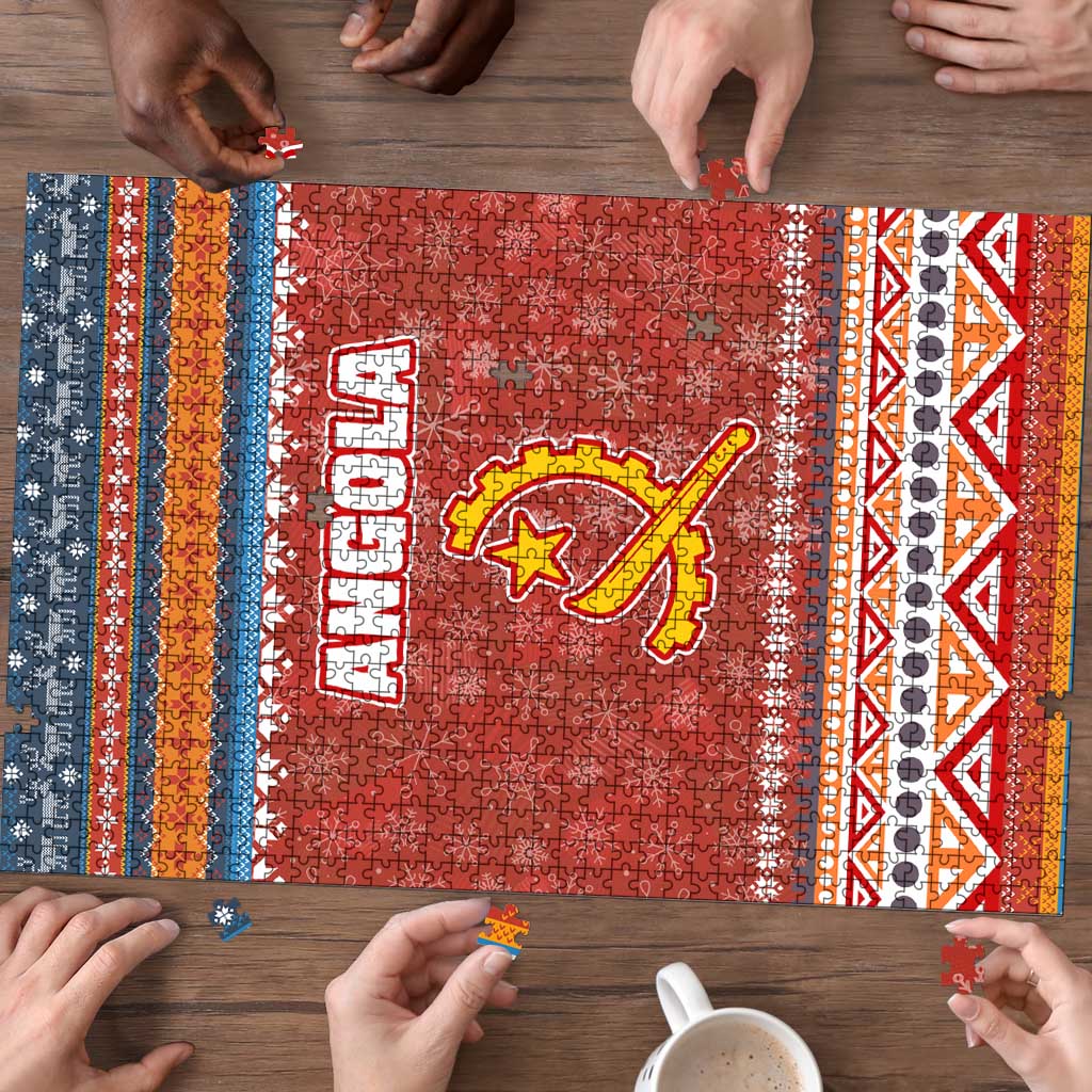 Angola Christmas Puzzle with Red Snowflake Pattern Tribal Santa Claus Motif - Wonder Print Shop