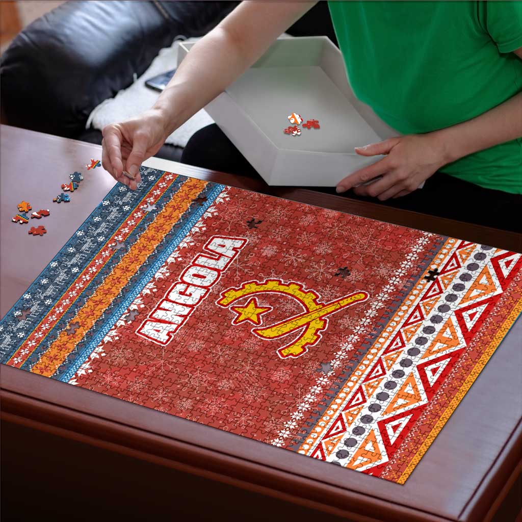 Angola Christmas Puzzle with Red Snowflake Pattern Tribal Santa Claus Motif - Wonder Print Shop