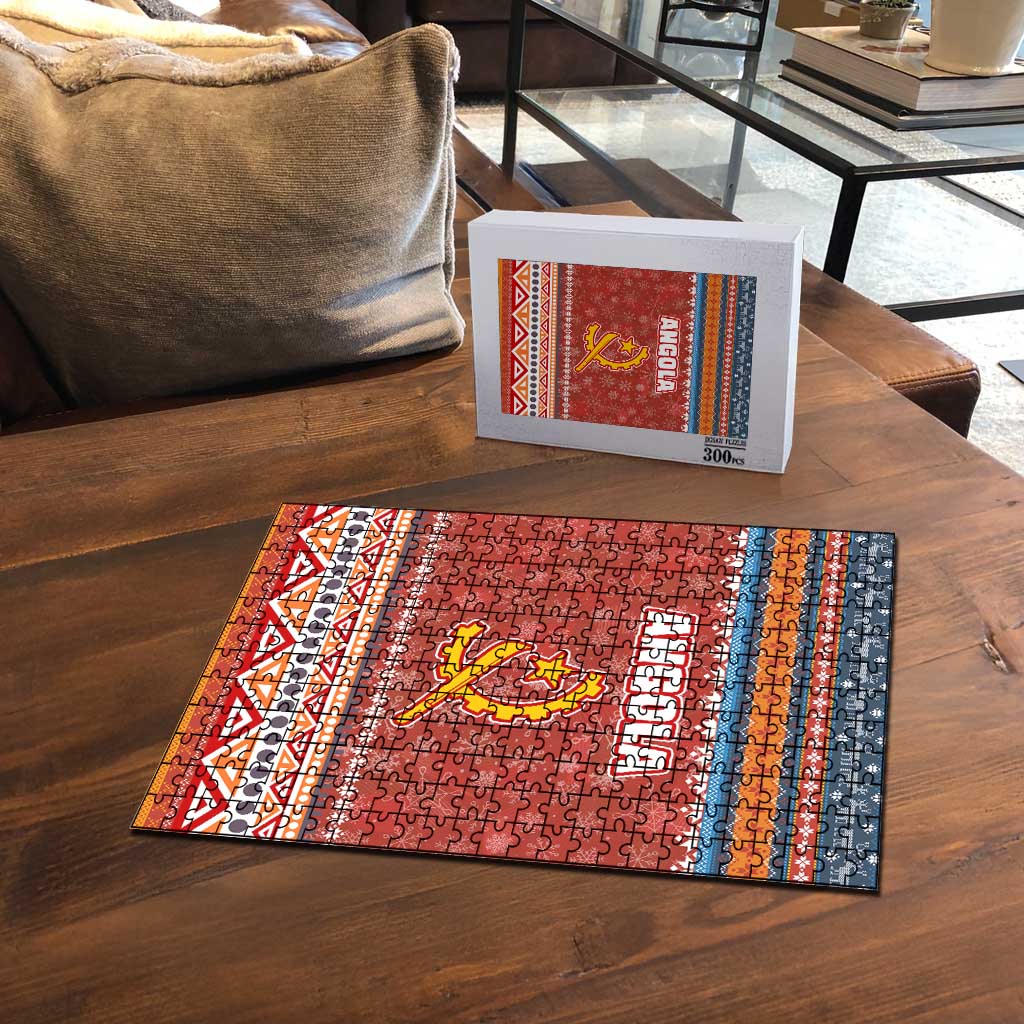 Angola Christmas Puzzle with Red Snowflake Pattern Tribal Santa Claus Motif - Wonder Print Shop