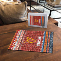 Angola Christmas Puzzle with Red Snowflake Pattern Tribal Santa Claus Motif - Wonder Print Shop