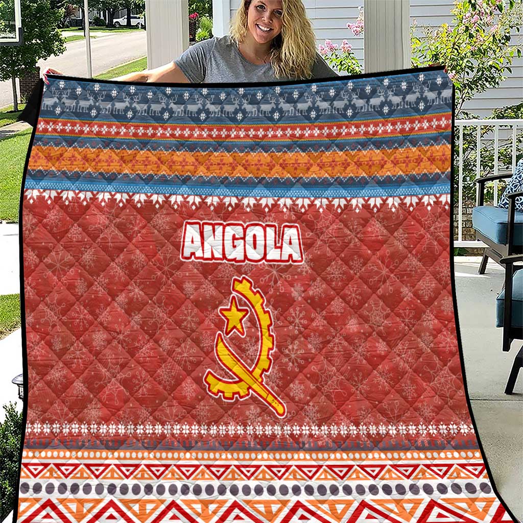 Angola Christmas Quilt with Red Snowflake Pattern Tribal Santa Claus Motif - Wonder Print Shop