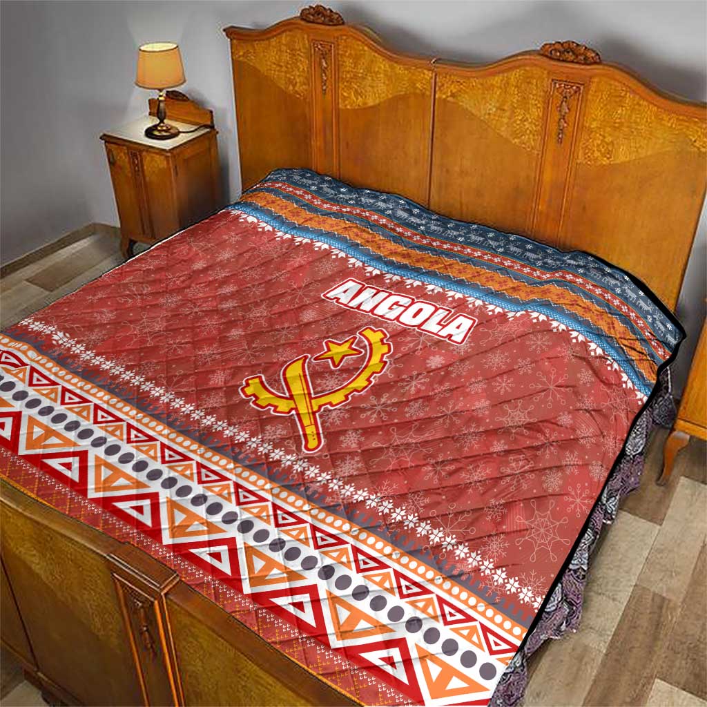 Angola Christmas Quilt with Red Snowflake Pattern Tribal Santa Claus Motif - Wonder Print Shop