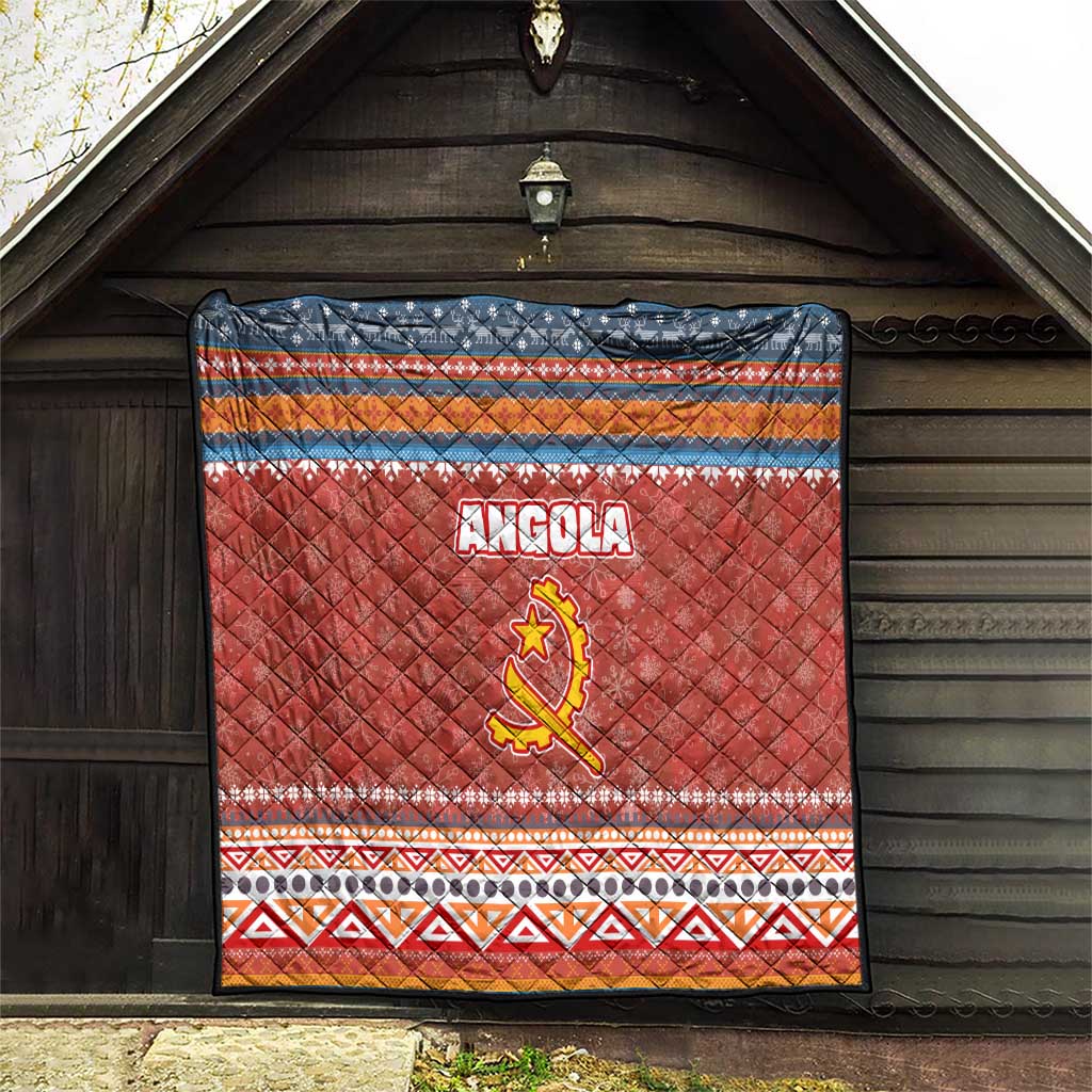 Angola Christmas Quilt with Red Snowflake Pattern Tribal Santa Claus Motif - Wonder Print Shop