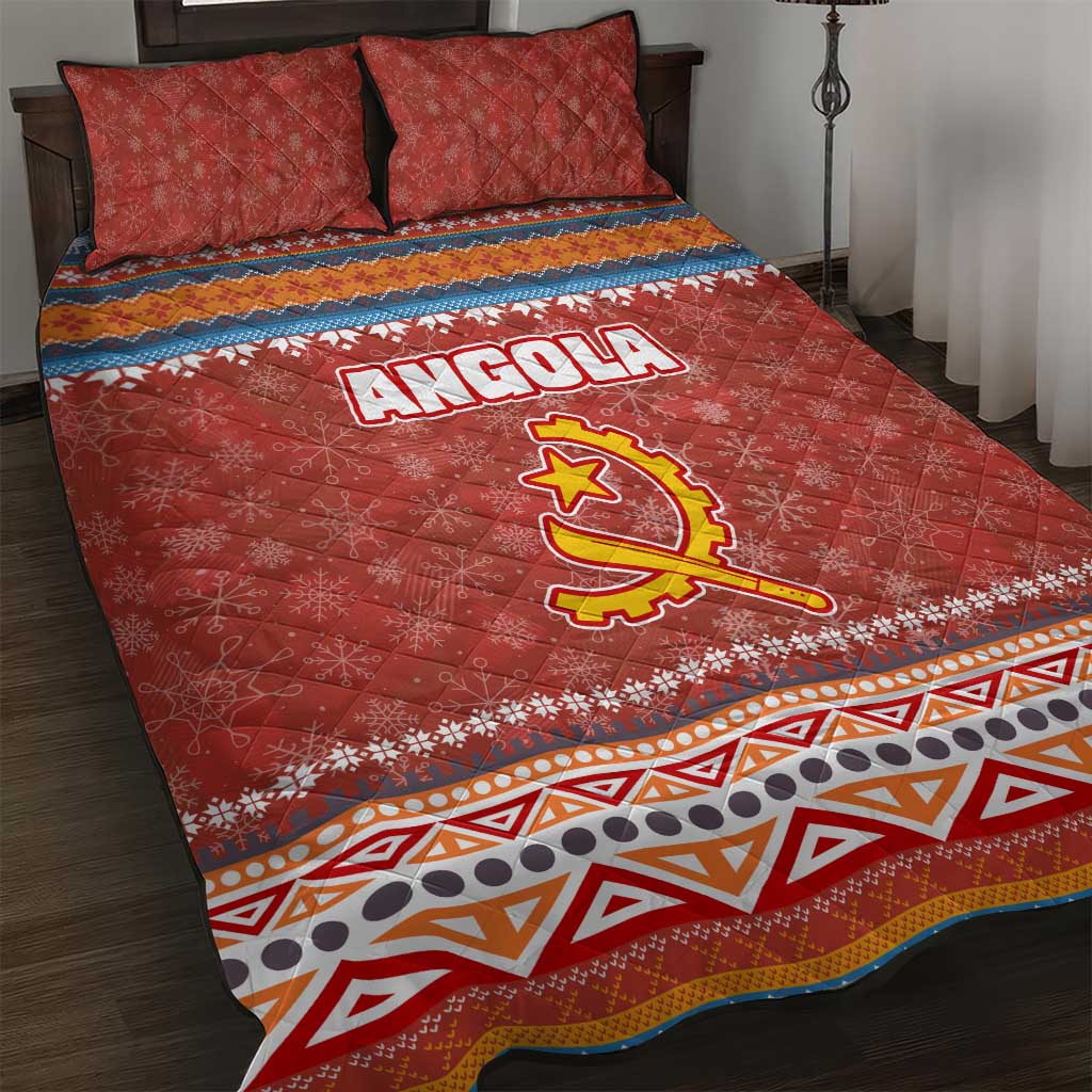 Angola Christmas Quilt Bed Set with Red Snowflake Pattern Tribal Santa Claus Motif - Wonder Print Shop