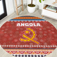 Angola Christmas Round Carpet with Red Snowflake Pattern Tribal Santa Claus Motif - Wonder Print Shop
