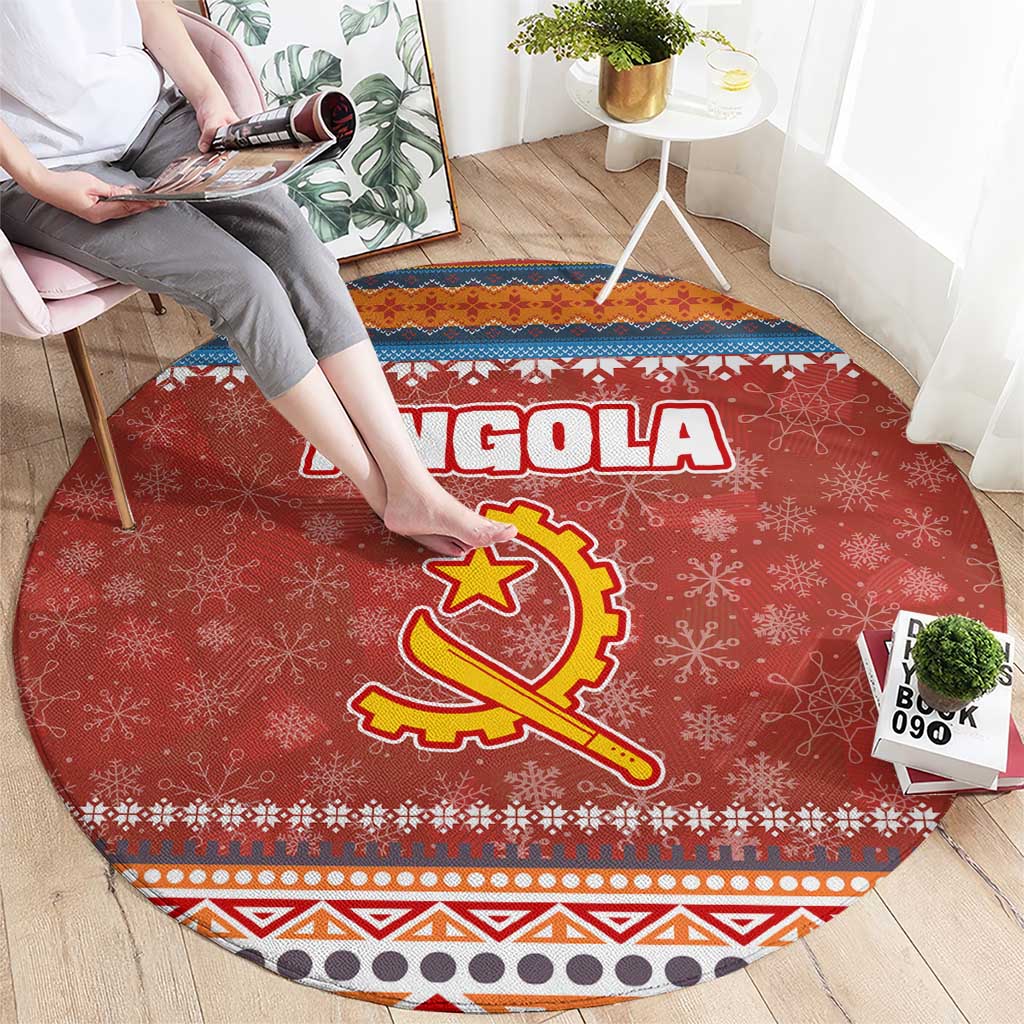 Angola Christmas Round Carpet with Red Snowflake Pattern Tribal Santa Claus Motif - Wonder Print Shop