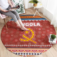 Angola Christmas Round Carpet with Red Snowflake Pattern Tribal Santa Claus Motif - Wonder Print Shop