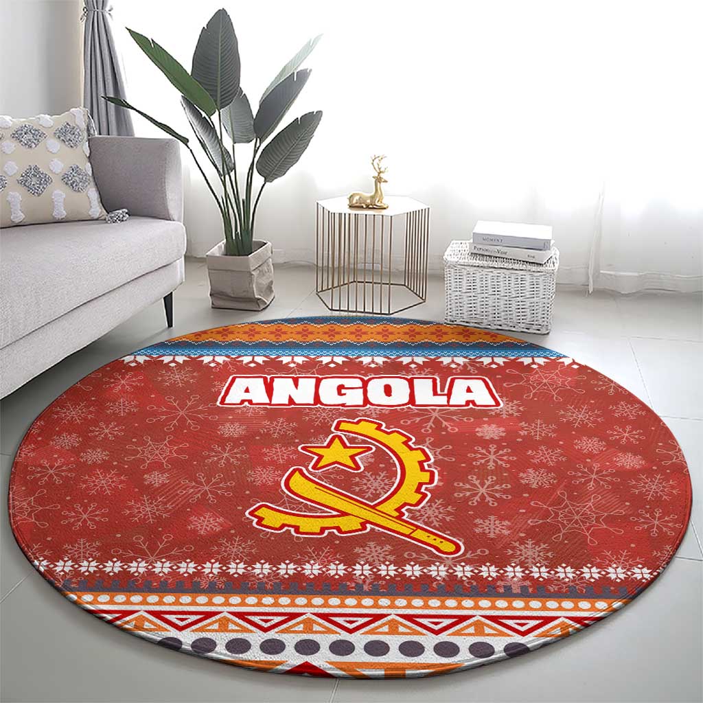Angola Christmas Round Carpet with Red Snowflake Pattern Tribal Santa Claus Motif - Wonder Print Shop