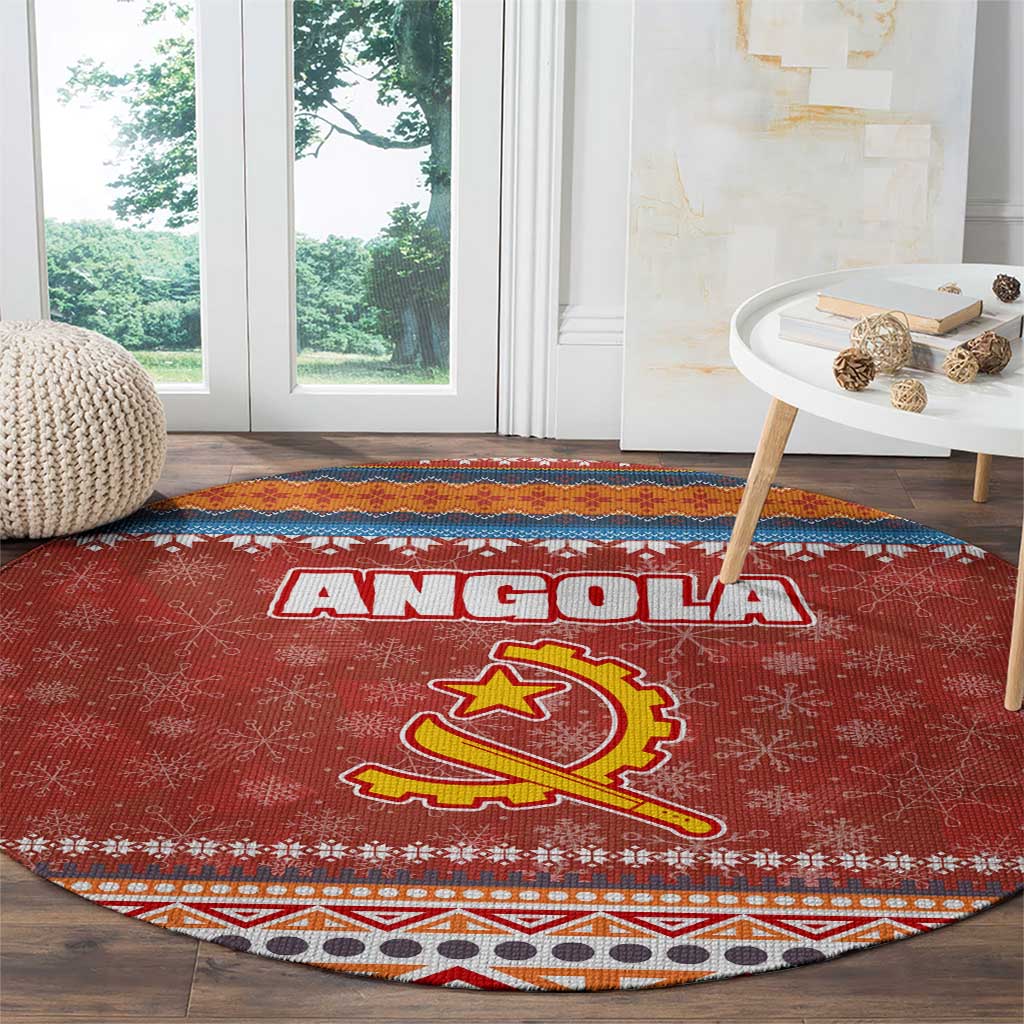 Angola Christmas Round Carpet with Red Snowflake Pattern Tribal Santa Claus Motif - Wonder Print Shop