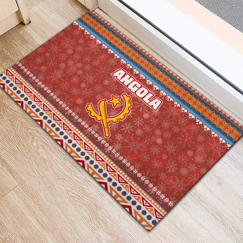 Angola Christmas Rubber Doormat with Red Snowflake Pattern Tribal Santa Claus Motif - Wonder Print Shop