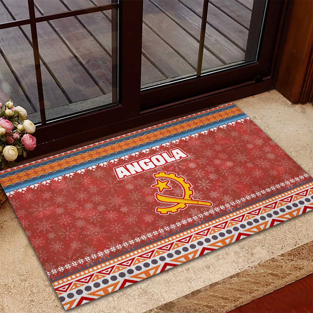 Angola Christmas Rubber Doormat with Red Snowflake Pattern Tribal Santa Claus Motif - Wonder Print Shop