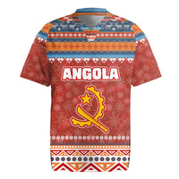Angola Christmas Rugby Jersey with Red Snowflake Pattern Tribal Santa Claus Motif - Wonder Print Shop