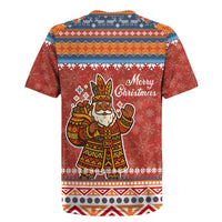 Angola Christmas Rugby Jersey with Red Snowflake Pattern Tribal Santa Claus Motif - Wonder Print Shop