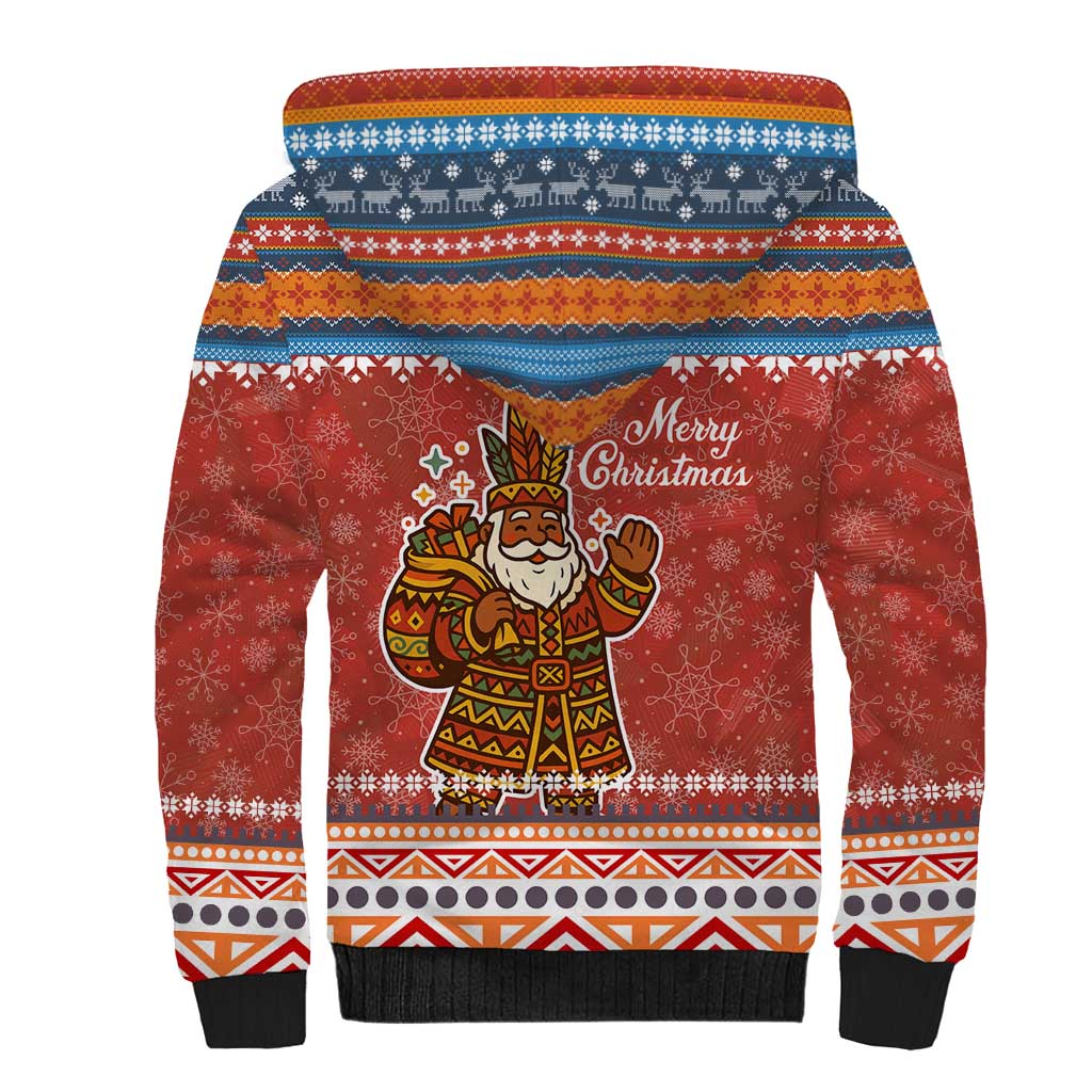 Angola Christmas Sherpa Hoodie with Red Snowflake Pattern Tribal Santa Claus Motif - Wonder Print Shop