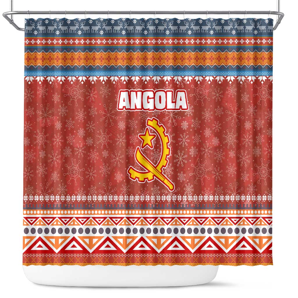 Angola Christmas Shower Curtain with Red Snowflake Pattern Tribal Santa Claus Motif - Wonder Print Shop