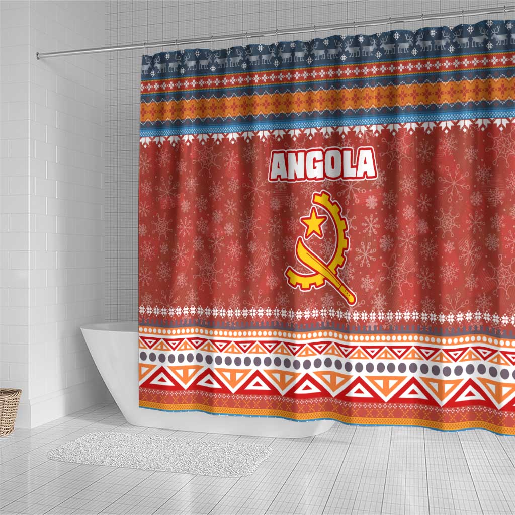 Angola Christmas Shower Curtain with Red Snowflake Pattern Tribal Santa Claus Motif - Wonder Print Shop