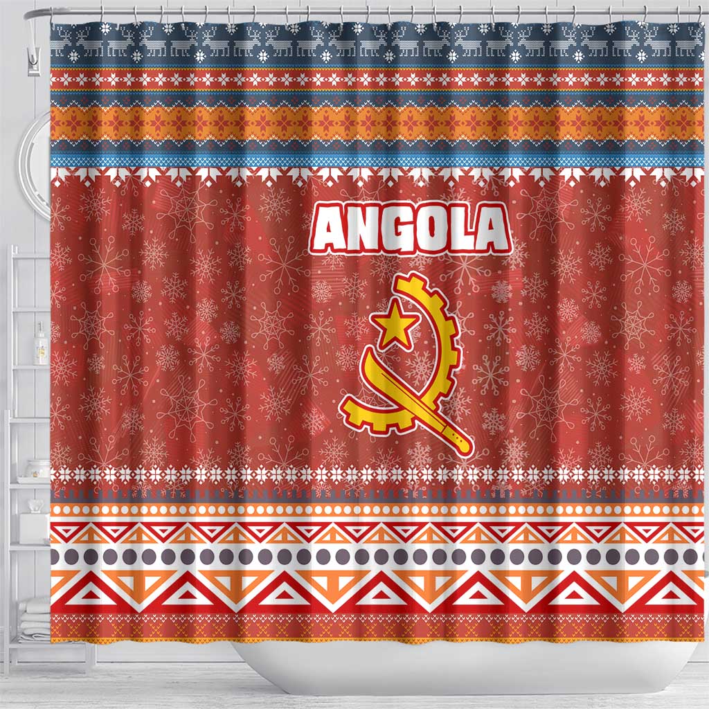 Angola Christmas Shower Curtain with Red Snowflake Pattern Tribal Santa Claus Motif - Wonder Print Shop