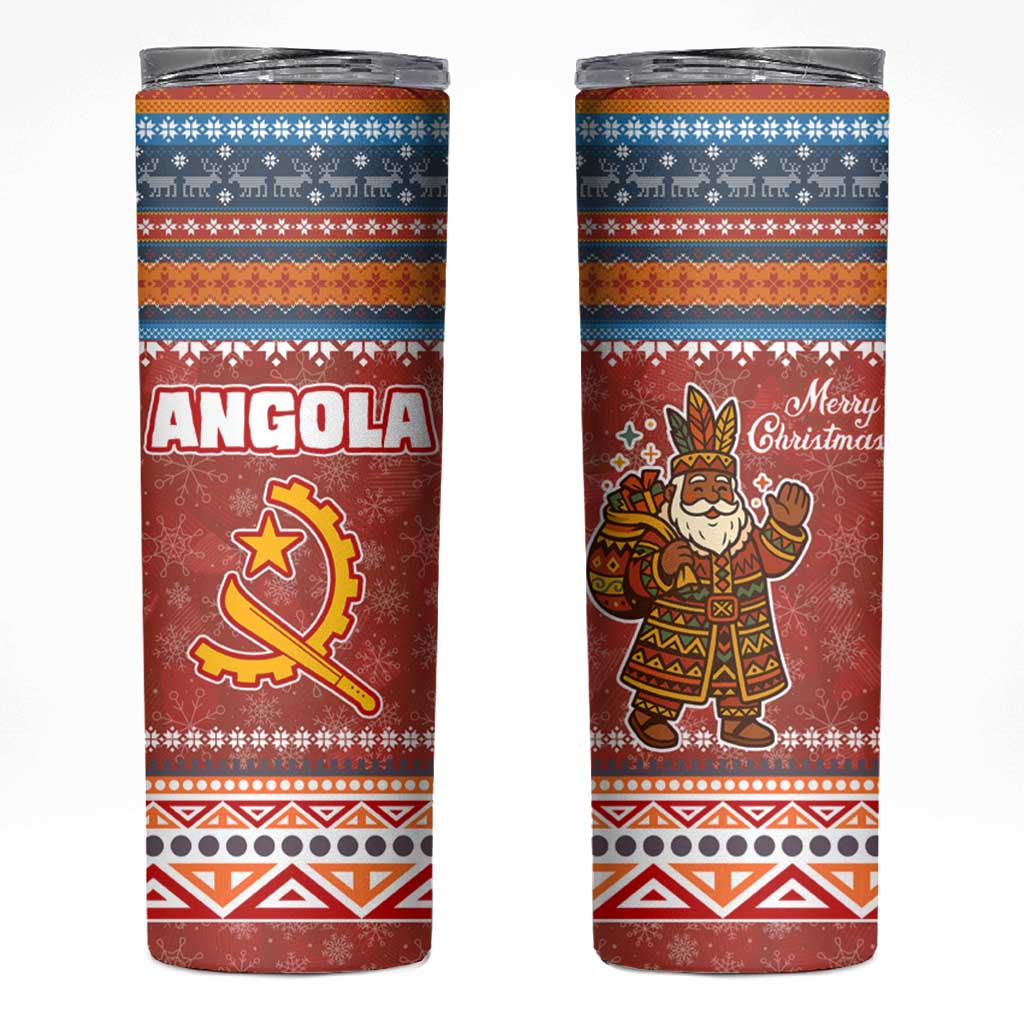 Angola Christmas Skinny Tumbler with Red Snowflake Pattern Tribal Santa Claus Motif - Wonder Print Shop