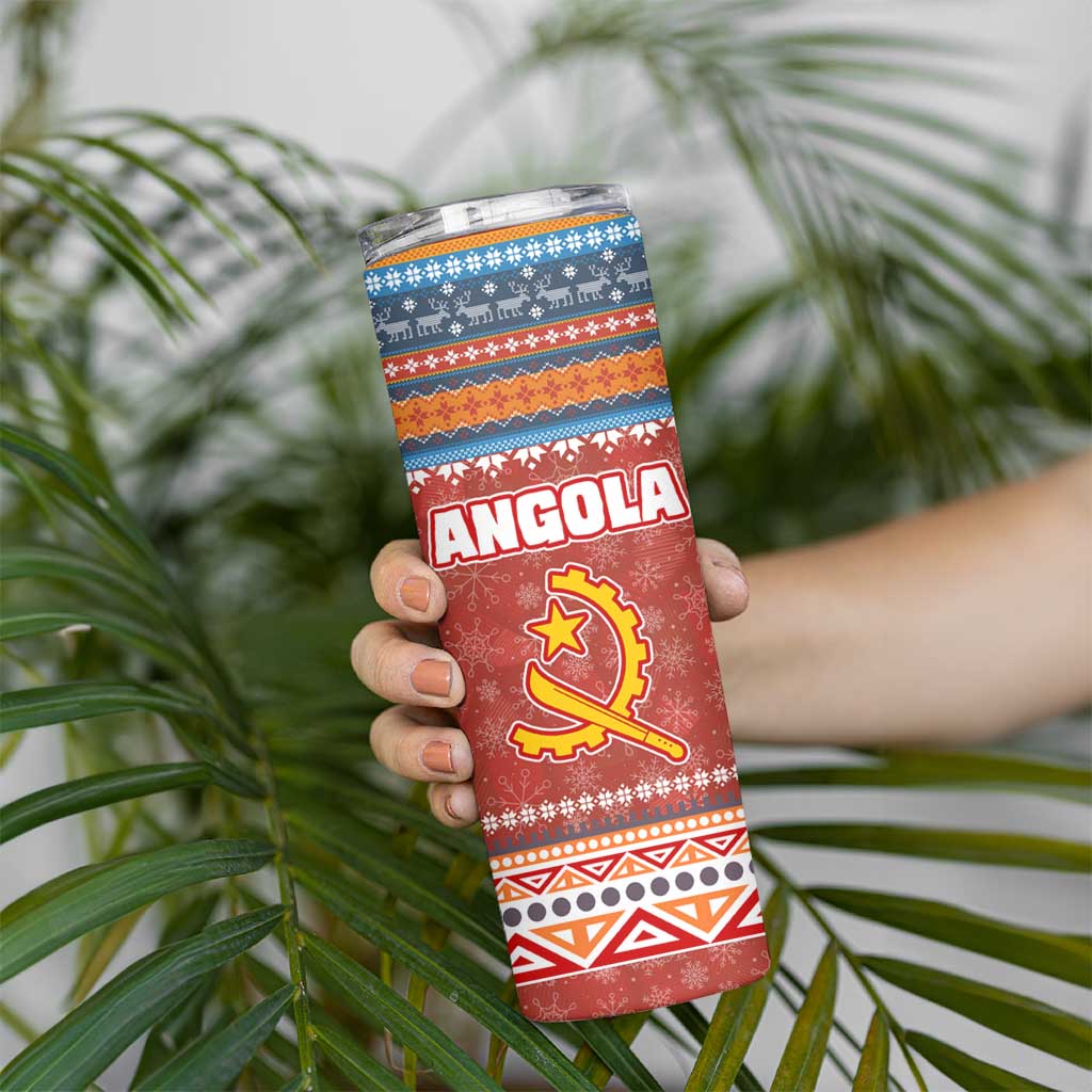 Angola Christmas Skinny Tumbler with Red Snowflake Pattern Tribal Santa Claus Motif - Wonder Print Shop