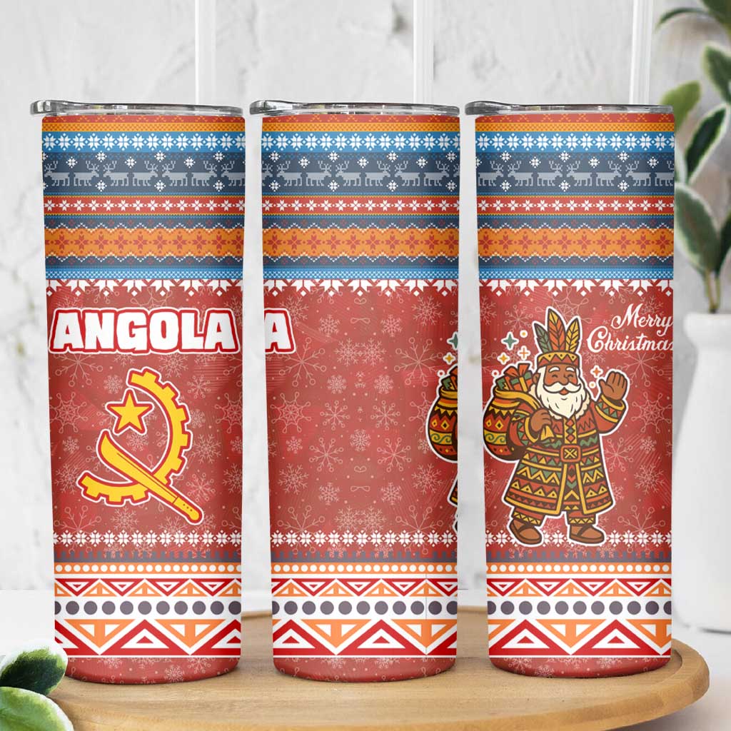 Angola Christmas Skinny Tumbler with Red Snowflake Pattern Tribal Santa Claus Motif - Wonder Print Shop