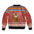 Angola Christmas Sleeve Zip Bomber Jacket with Red Snowflake Pattern Tribal Santa Claus Motif - Wonder Print Shop