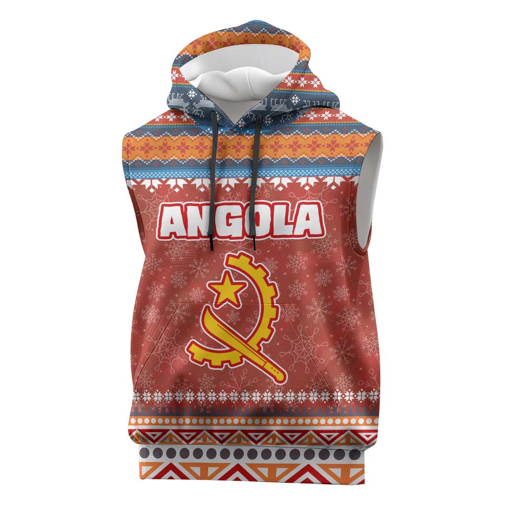 Angola Christmas Sleeveless Hoodie with Red Snowflake Pattern Tribal Santa Claus Motif - Wonder Print Shop