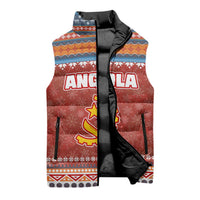 Angola Christmas Sleeveless Puffer Jacket with Red Snowflake Pattern Tribal Santa Claus Motif - Wonder Print Shop