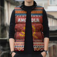 Angola Christmas Sleeveless Puffer Jacket with Red Snowflake Pattern Tribal Santa Claus Motif - Wonder Print Shop
