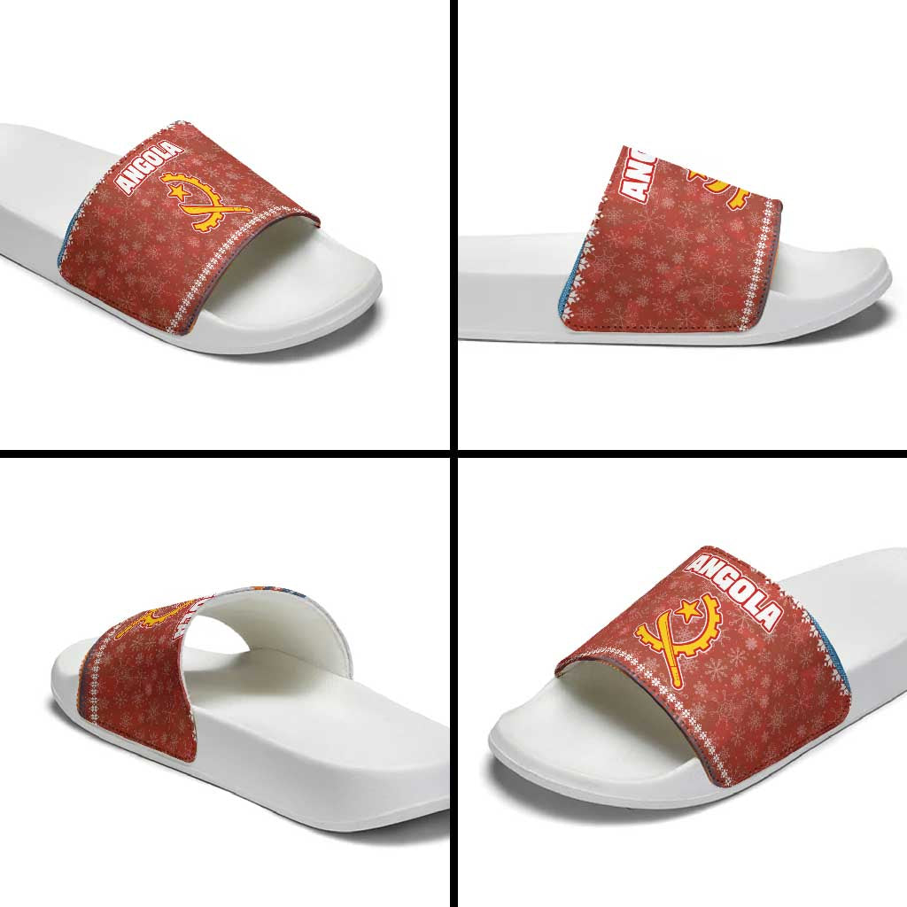 Angola Christmas Slide Sandals with Red Snowflake Pattern Tribal Santa Claus Motif - Wonder Print Shop