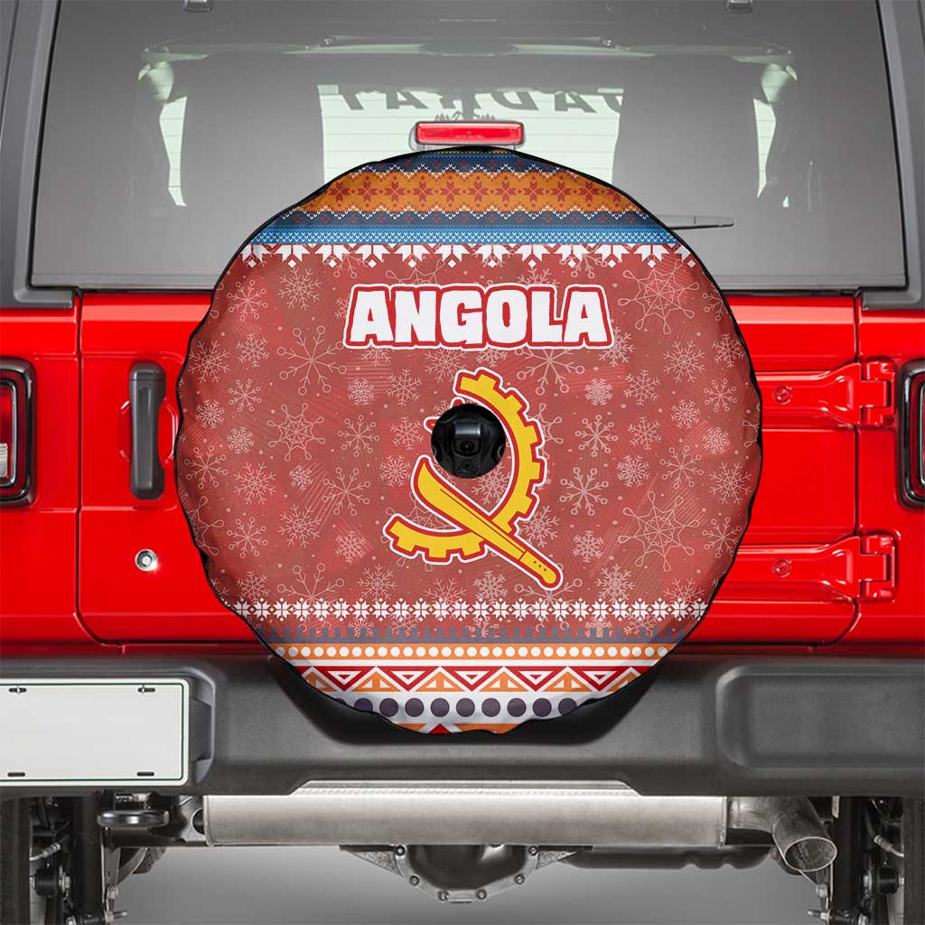 Angola Christmas Spare Tire Cover with Red Snowflake Pattern Tribal Santa Claus Motif - Wonder Print Shop