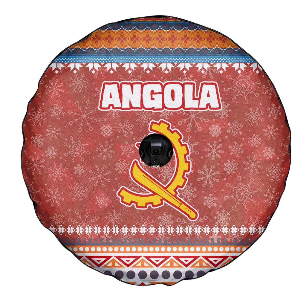Angola Christmas Spare Tire Cover with Red Snowflake Pattern Tribal Santa Claus Motif - Wonder Print Shop