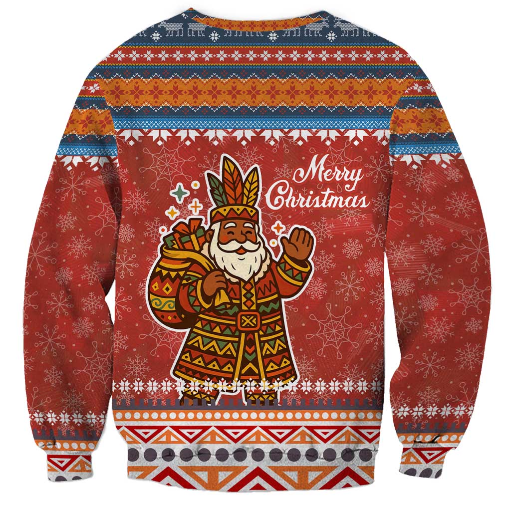 Angola Christmas Sweatshirt with Red Snowflake Pattern Tribal Santa Claus Motif - Wonder Print Shop