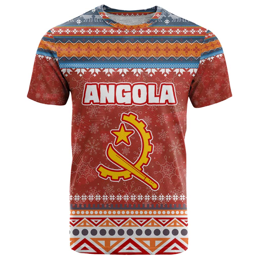 Angola Christmas T Shirt with Red Snowflake Pattern Tribal Santa Claus Motif - Wonder Print Shop