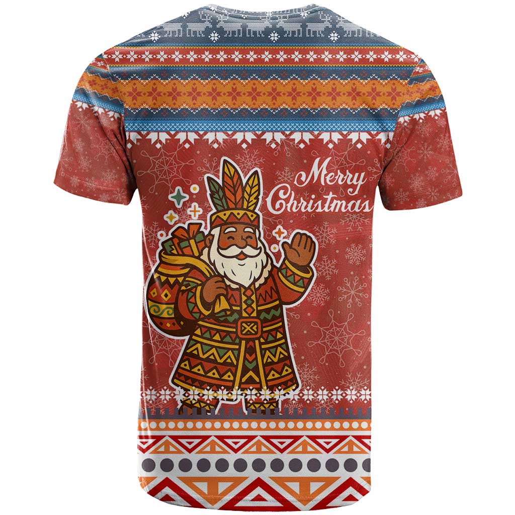 Angola Christmas T Shirt with Red Snowflake Pattern Tribal Santa Claus Motif - Wonder Print Shop