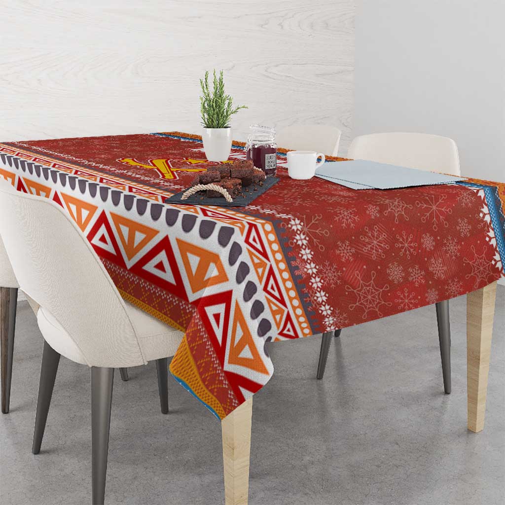 Angola Christmas Tablecloth with Red Snowflake Pattern Tribal Santa Claus Motif - Wonder Print Shop