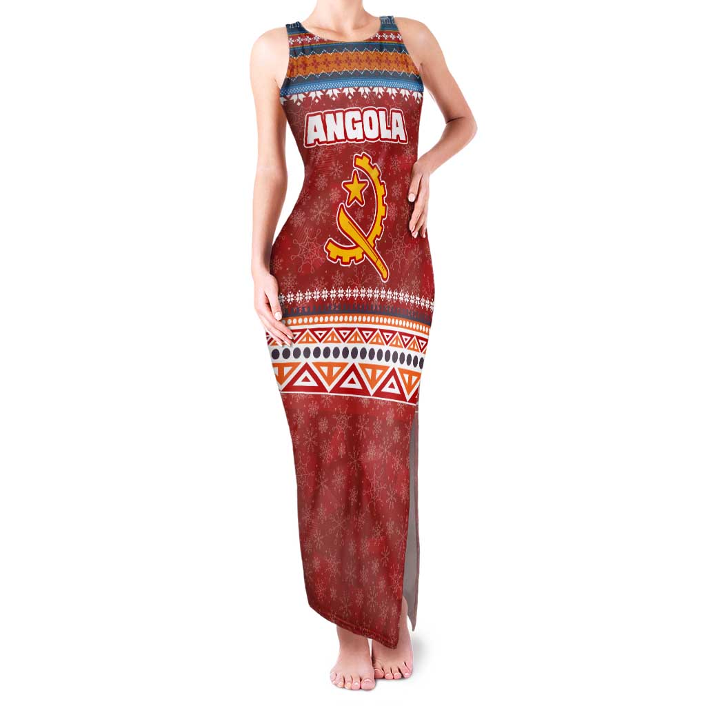 Angola Christmas Tank Maxi Dress with Red Snowflake Pattern Tribal Santa Claus Motif - Wonder Print Shop