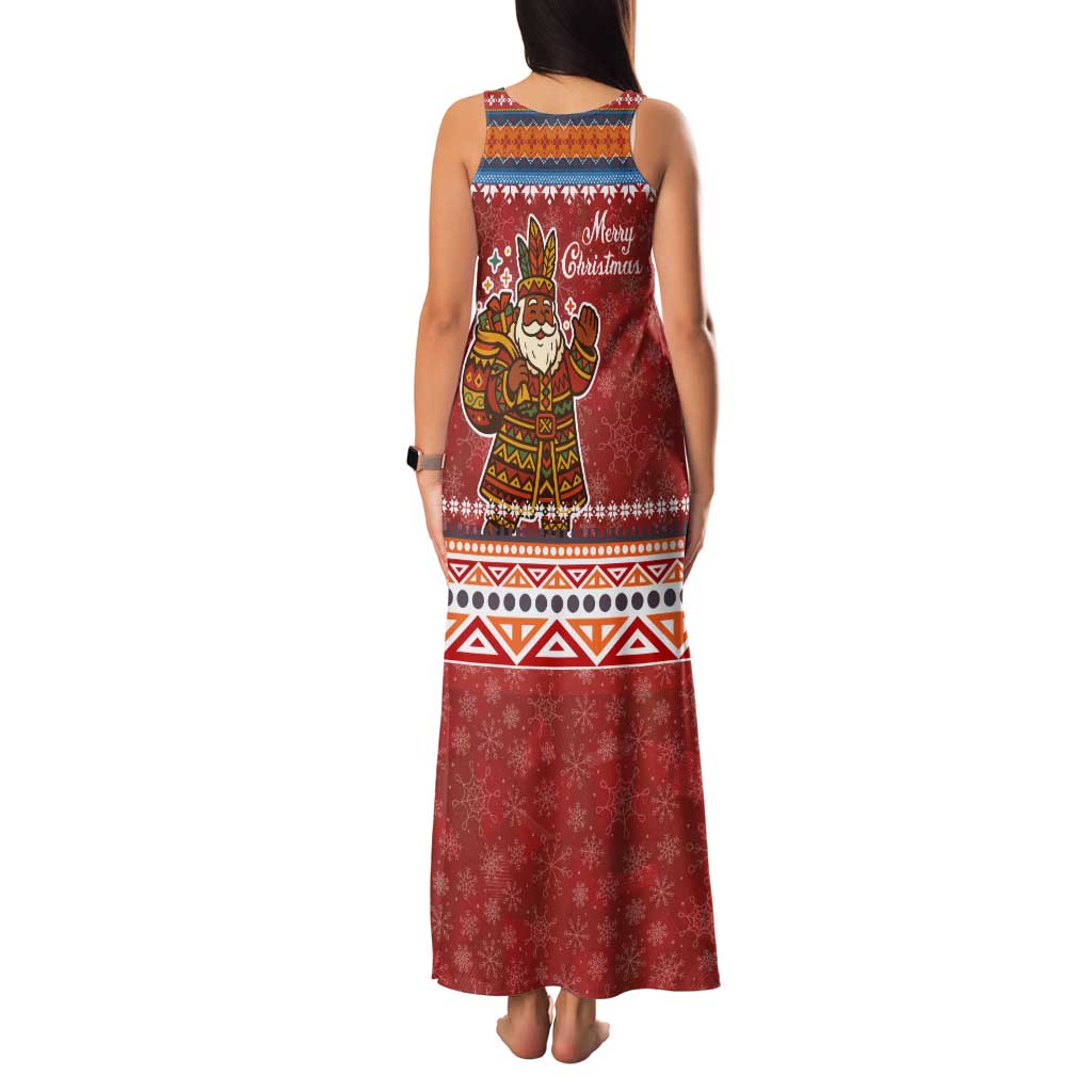 Angola Christmas Tank Maxi Dress with Red Snowflake Pattern Tribal Santa Claus Motif - Wonder Print Shop