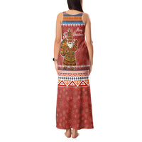 Angola Christmas Tank Maxi Dress with Red Snowflake Pattern Tribal Santa Claus Motif - Wonder Print Shop