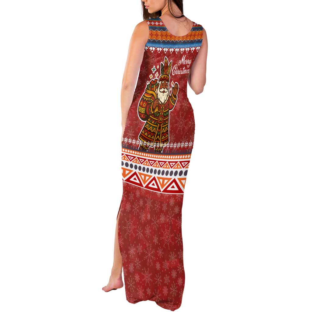 Angola Christmas Tank Maxi Dress with Red Snowflake Pattern Tribal Santa Claus Motif - Wonder Print Shop