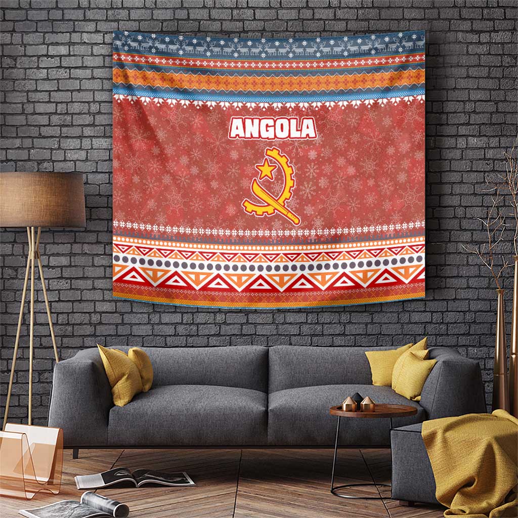 Angola Christmas Tapestry with Red Snowflake Pattern Tribal Santa Claus Motif - Wonder Print Shop